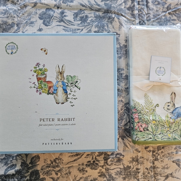 NWT Pottery Barn Easter plates and Easter table throw